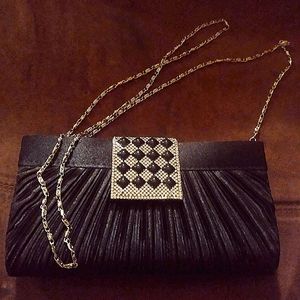 Black detachable chain strap jeweled evening bag